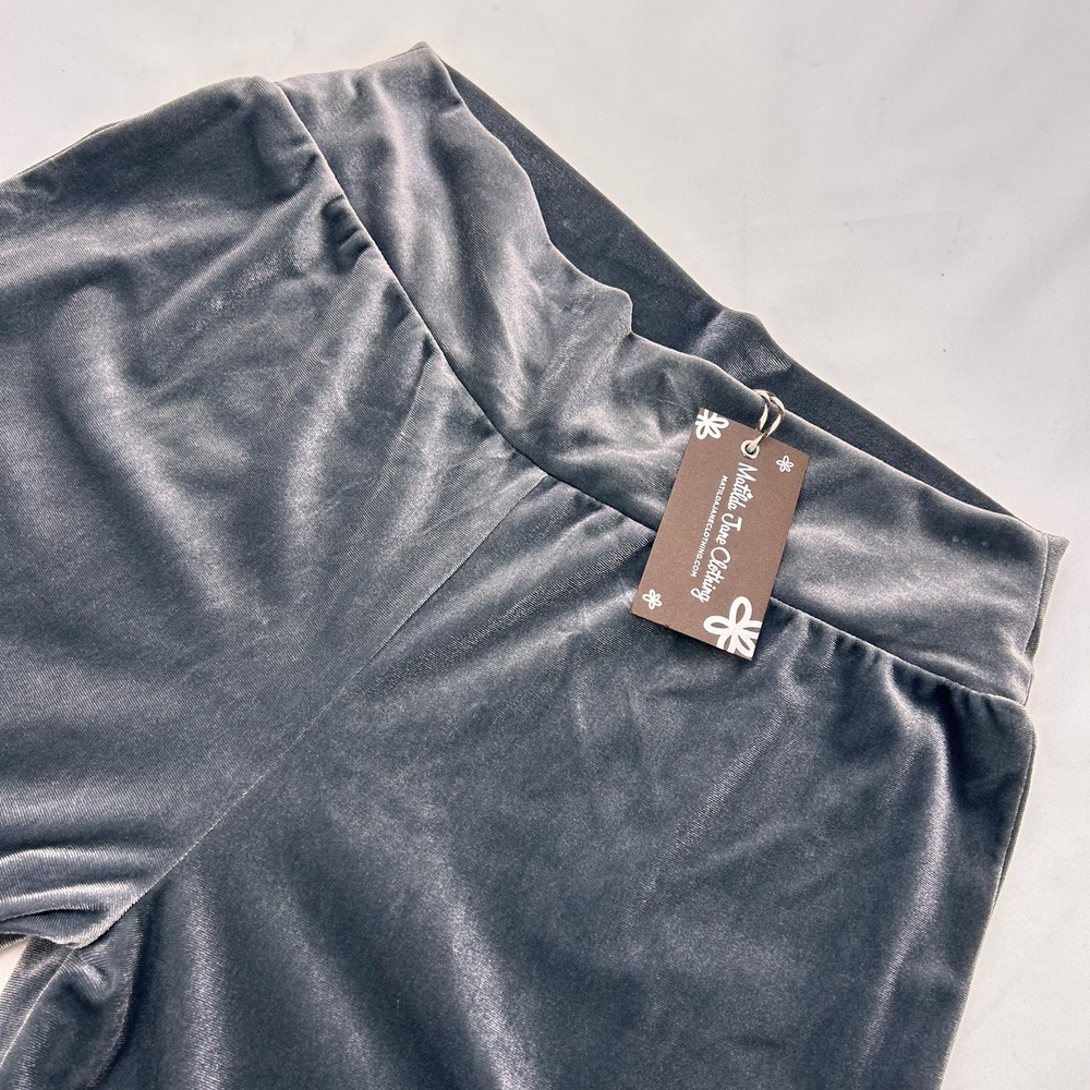 Matilda Jane Women's Solid Boho Grey Velvet Wide Ruffle Leg Pants M NWT